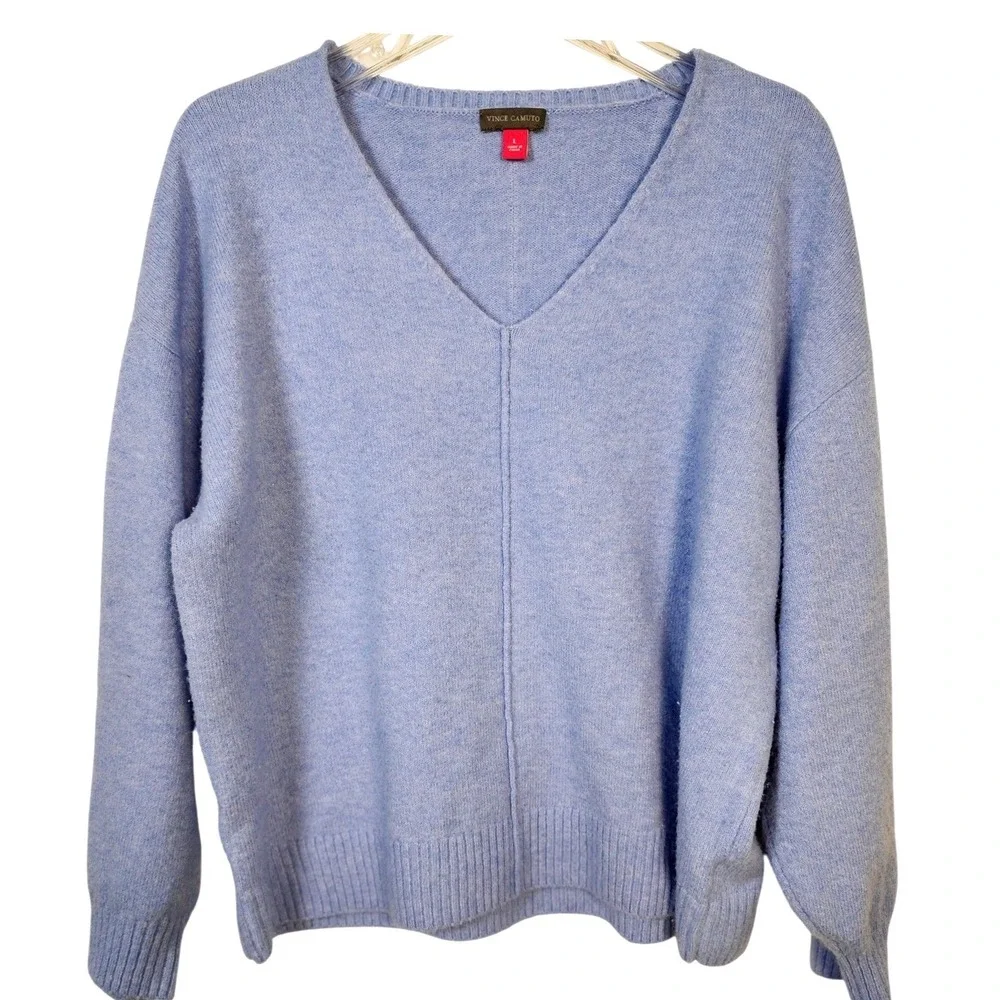 Vince Camuto Sweater Women L Blue V-Neck Long Sleeve Pullover Knit Spring Work